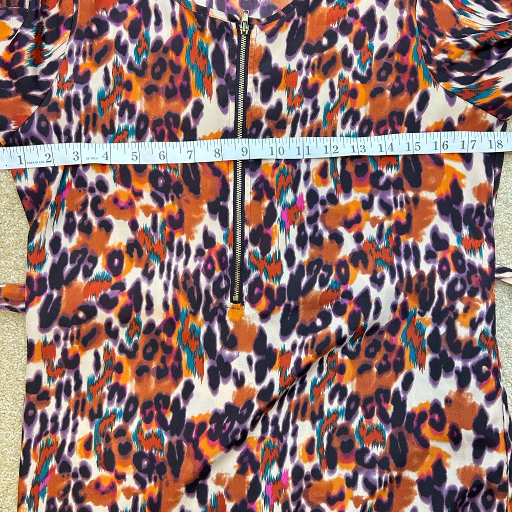 Bar III Orange Multicolor Leopard-Print Zip-Front‎ Tie-Waist Mini Dress - Picture 5 of 9